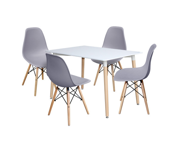 Jedálenský stôl 120x80 UNO biely + 4 stoličky UNO sivé