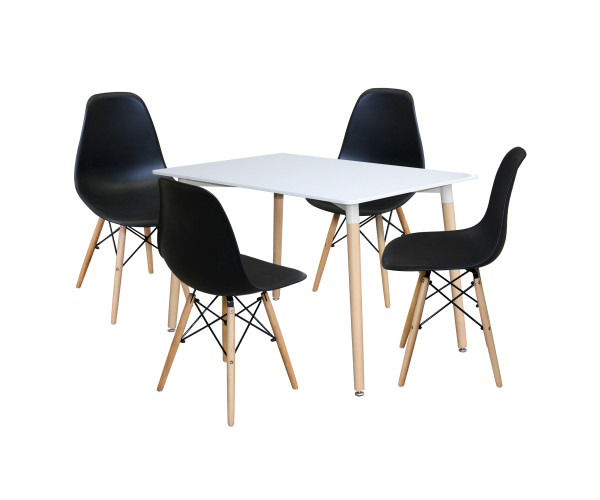 Jedálenský stôl 120x80 UNO biely + 4 stoličky UNO čierne