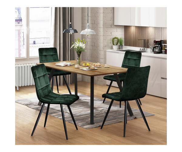 Jedálenský stôl BERGEN dub + 4 stoličky BERGEN zelený zamat