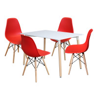 Jedálenský stôl 120x80 UNO biely + 4 stoličky UNO červené Jedálenský stôl 120x80 UNO biely + 4 stoličky UNO červené
