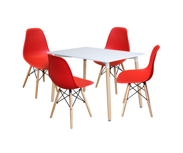 Jedálenský stôl 120x80 UNO biely + 4 stoličky UNO červené