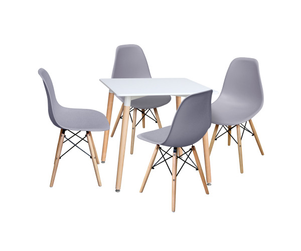 AKCIA Jedálenský stôl 80x80 UNO biely + 4 stoličky UNO sivé AKCIA Jedálenský stôl 80x80 UNO biely + 4 stoličky UNO sivé